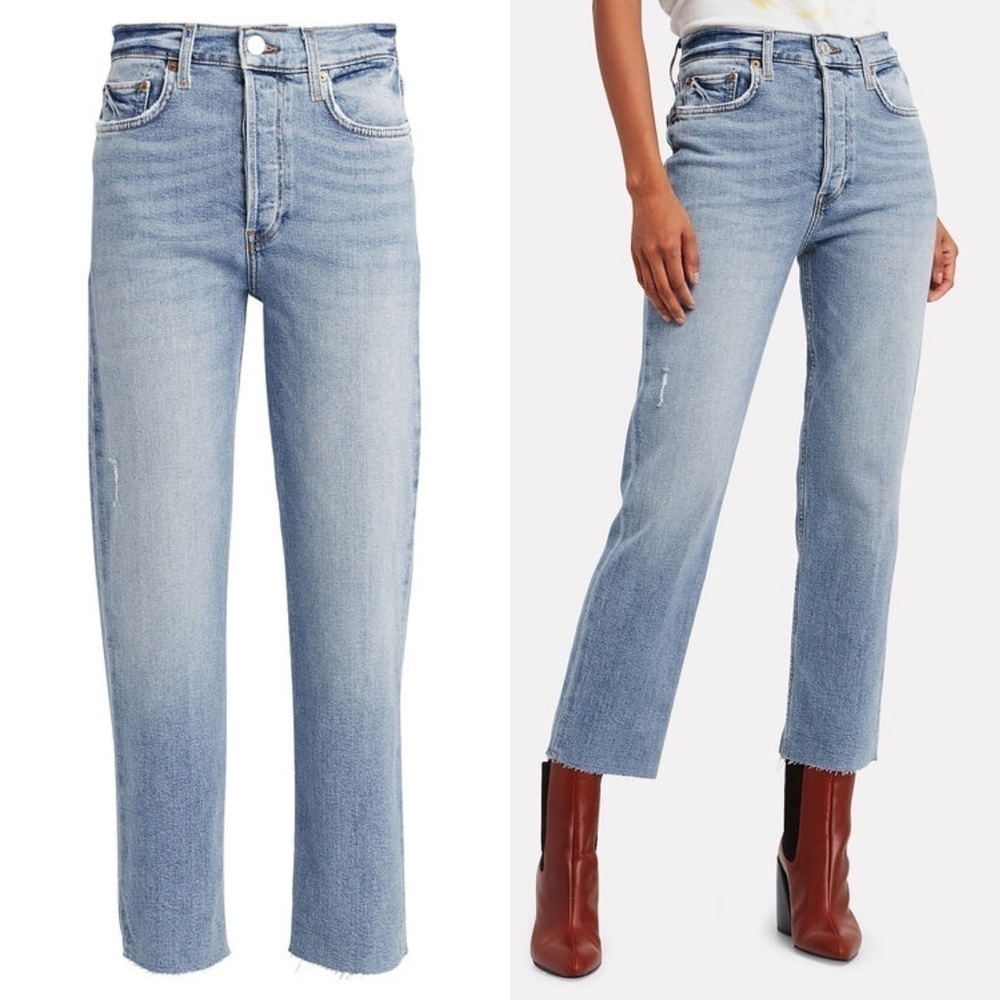 Re/Done- High Rise Stove Pipe Straight Leg Jeans Lightly Distressed Size 25